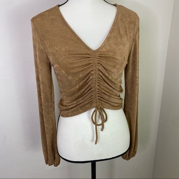 NWT‎ Just Polly Tan Drawstring Crop Womens Top Size M - Picture 8 of 10